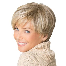 Royalfirst Short Straight Synthetic Fiber Blonde Hair Wig for Women With Free Wig Cap