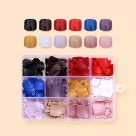 288Pcs Press on Toenails Short Square Fake Toenails, Summer Press on Toe Nails Glossy False Toe Nails Solid Color Acrylic Toenails Kit Glue on Toe Nails for Women Girls