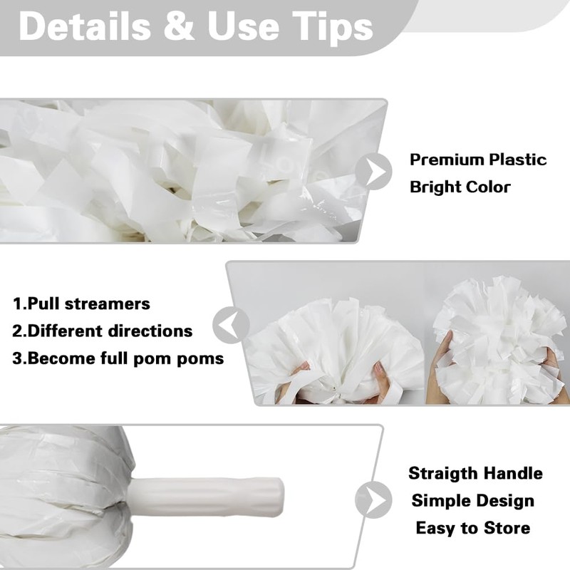 Lovecheer 4Pack White Cheer Pom Poms Plastic Pom Poms Cheerleading