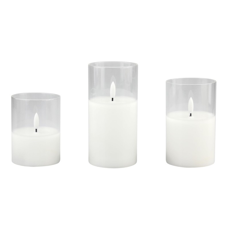 Stonebriar Set of 3 LED Pillar in Clear Glass Hurricane