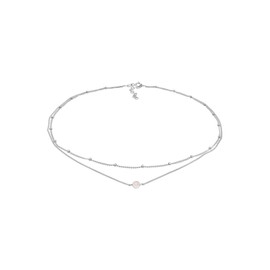 Elli Women's Choker Necklace Layer Look Ball Chain with Rose Quartz in 925 Sterling Silver Gold-Plated, Sterling Silver Sterling silver Quartz, Quartz