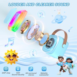 Mini Karaoke Machine for Kids Adults,Portable Bluetooth Karaoke Speaker with 2 Wireless Microphone and LED Lights,Toys for Party,Home KTV,Birthday for Boys 4, 5, 6, 7, 8,12+ Toddler Teens(Blue)