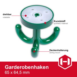 Gedotec Triple Hook Swivel Ceiling Hook RAL 6029mint green hook Polyamide Plastic Rotatable-Made in Germany