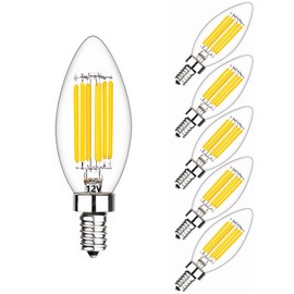 SHUWDKAR Low Voltage Bulbs 12 Volt Candelabra Base LED Bulbs, 12V Candelabra LED Light Bulb 6W (60W Equivalent) Soft White 3000K E12 Base DC 12V 24V, 6 Pack