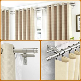 HOTOZON 1 Inch Heavy Duty Double Bay Window Curtain Rod,36-72 Inch Telescoping Center Rod, 20-36 Inch Adjustable Side Rod Set, Antique Silver, End Cap Finials