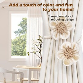 SRG Rope Curtain Tiebacks 2 Pack | Sunflower Curtain Tieback Boho | Simple Elegant DIY Curtain Holdbacks | Accessories Wall Decoration for Home Office（Cream）