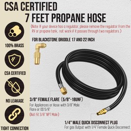 7 Feet Quick Connect Propane Hose with Adapter for Blackstone 17 inch and 22 inch 28'' 36'' Griddle, for Weber Grill, Charbroil, Nexgrill Grill, Propane Patio Heater and Fire Pit