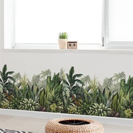 SMAOSTORE Stylish Tropical Green Leaves Scandinavian House Plants Living Room Bedroom Kids Room Sticker Green Background Wall Sticker Waterproof Removable Wall Sticker DIY Wallpaper Sticker