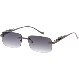 zeroUV Luxe Jaguar Metal Plated Temple Rimless Vintage Square Sunglasses D244 (Gunmetal/Lavender)