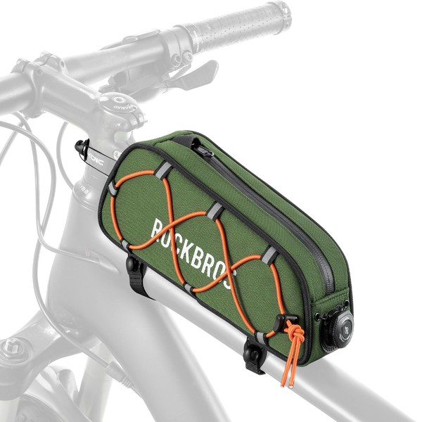 ROCKBROS-ROAD TO SKY Top Tube Bag, Bicycle Bag, Equipped with Fitgo System, Easy Installation, Small Storage, Daily Waterproof, Abrasion Resistant, Lightweight, Reflective Material, Road Bike, Cycling (Green)