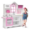 HONEY JOY Pink Kids Kitchen Playset, 43 Inch Rooftop Wooden