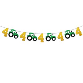Tractor 4th Birthday Banner, Farm Tractor 4th Birthday Decoration for Boy, Green Glitter Tractor Four Paper Garland for Farm Party Supplies