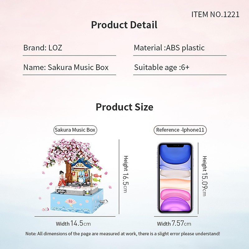 Mini Brick Sakura Music Box with Rotating Display, Sakura Music