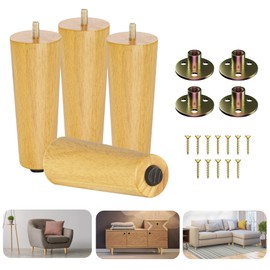 Yes4All 6 Inches Round Natural Solid Wood Furniture Legs Set of 4, Heavy Duty 800 Lbs Capacity Furniture Legs with Leveler, Replacement Legs for Furniture, Couch, Sofa, Dresser, Ottoman