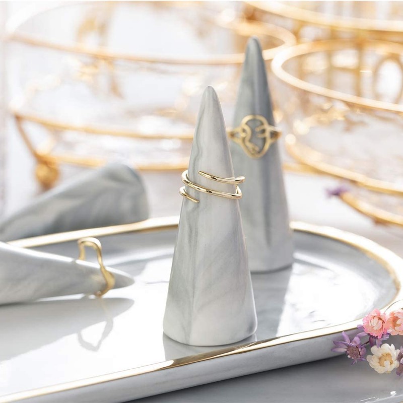 oskas Modern Marble Ring Holder for Bedside Table Ceramic Cone