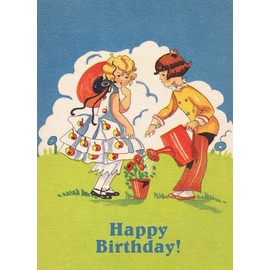 Tarjeta de felicitación PIXILUV Happy BirthDAY ~ Regar las Flores Adorable Jardinería para Niños ~ Cumpleaños Wishes clásico Grande Tarjeta de felicitación