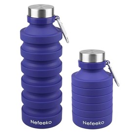 Nefeeko - Botella de agua plegable, 26 onzas, reutilizable, sin BPA, de silicona, plegable, para viajes, gimnasio, camping, senderismo, botella de agua portátil a prueba de fugas, con mosquetón