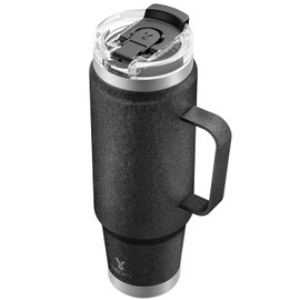 Meoky Vaso de 40 onzas con asa, taza de viaje de acero inoxidable con popote 2 en 1 y tapa para sorber, taza de café aislada al aspiradora, 100% a prueba de fugas, mantiene el frío durante 34 horas o caliente durante 10 horas (noche)