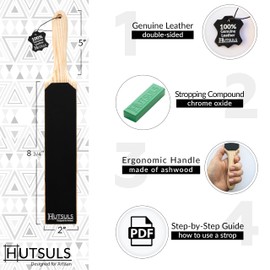 Hutsuls Double Sided Leather Strop Paddle Kit - Get Razor-Sharp Edges, Ergonomic Handle, Quality Honing Leather, and Step-by-Step Guide