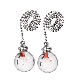 PENCK Ceiling Fan Chain Extenders Decorative Light Pull Chains Ornament 12 inches Pullchain Gorgeous Hanging Pendants Crystal Glass with Red Flower Ball Pull Chain, Pack of 2