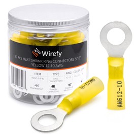 Wirefy 90 PCS Heat Shrink Ring Terminals 5/16" - Resistant Ring Connectors - Eyelet Wire Connectors - Yellow 10-12 AWG