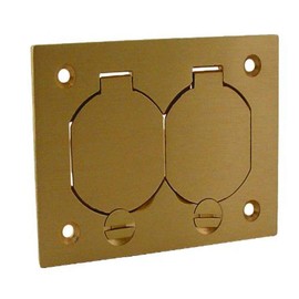 Hubbell-Raco 6250 Single-Gang Rectangular Floor Box Duplex Cover with Lift Lids Brass Finish