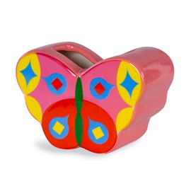 ban.do Small Decorative Vase, Colorful Ceramic Shelf Decor, Unique Vase Doubles as Pencil Cup, Butterfly