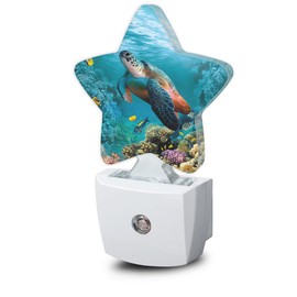 Sea Turtle Corals Night Light, Plug-in Dusk to Dawn Smart Sensor White Nightlight for Bedroom Bathroom Kitchen Hallway Stairs Energy Efficient Decor Desk Lamp