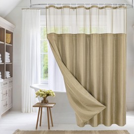 MitoVilla Beige Waffle Shower Curtain with Snap-in Liner, Modern Waffle Weave Fabric Shower Curtain for Luxury Hotel & Spa Bathroom Decor, 72 x 72, Beige/Khaki