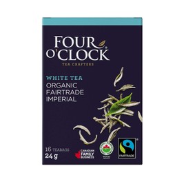 Four O'Clock Organic Fairtrade White Tea Imperial, Non-GMO, Kosher, Gluten-Free, 16 Count, 24g