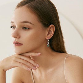 Oskani Infinity Birthstone Earrings for Women 925 Strling Silver 5A Cubic Zirconia Dangle Drop Leveback Earrings Jewelry Birthday Christmas Day for Mother Wife Mom Her,Cubic Zirconia