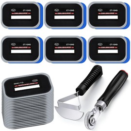 Pushglossy 22 Pieces Tire Repair Patch Tool Kit Including 4.7X 3.2 Inch Square Rubber Tire Patches, Tire Patch Roller and Inner Liner Scraper for Auto Car Truck Motorcycle Bike Tire Repair Tool