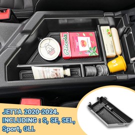 X-TKER Center Console Insert Tray Compatible with Volkswagen Jetta 2020 2021 2022 2023 2024 2025 Accessories, Armrest Box Organizer Storage Tray for 2020-2025 Jetta S/SE/SEL/Sport/GLI, Black Trim