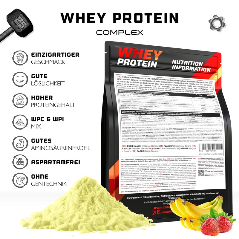 Whey Protein Powder - 1000 g (Strawberry Banana) - With