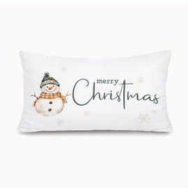 MOFUYU Christmas Pillow Coverss 12x20,Snowman Christmas Decorations,Winter Xmas Snowflake Lumbar Pillow Coverss Decorative for Bedroom Living Room Home Sofa Couch