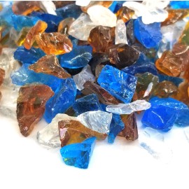 One Stop Outdoor Amber Blue Clear 1/2" - 1" Premium Large Fire Glass for Fireplace and Fire Pit - 40lbs