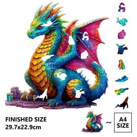 Cuteefun Wooden Puzzle for Adults, Unique Shaped Kids Animal Puzzle Dragon for Birthday Gift Father's Day(A4 Size)