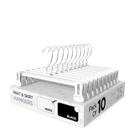 Sharpty Pant & Skirt Hangers - Closet Hangers for Shorts, Shirts, Jeans, Dresses, Slacks, Coats, Clothes, Clothing, Garments & More - Durable, Space Saving & Non-Slip, White - 10 Pack