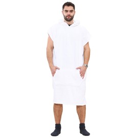 A2Z Adults Towel Poncho Bathrobe Soft Beach Bath Swim Robe Ladies Mens - Towel Bathrobe 128 White L-XL