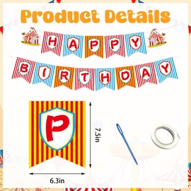 ABTOLS Circus Birthday Banner, Carnival Themed Birthday Party Favor Happy Birthday Stripe Banner for Carnival Baby Shower Supplies Carnival Birthday Party Indoor Outdoor Decor