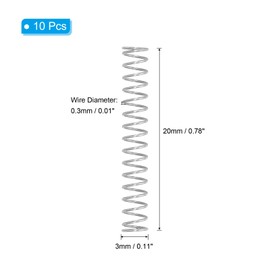 PATIKIL Compression Spring, 0.3mm Wire Dia x 3mm OD x 20mm L, 10 Pcs 304 Stainless Steel Mechanical Extension Small Springs Pen Springs Assortment Kit for Shop and Home Repairs