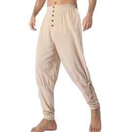 JIEFULL - Pantalones piratas para hombre, estilo renacentista, medieval, Ren Faire, pantalones vikingos con cordones, Caqui, 3X-Large