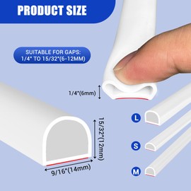 Weather Stripping Door Seal Self Adhesive Door Weather Strip Silicone D Shaped Door Seal Strip for Door Frame/Window Seal, 20FT, White Color (9/16" W × 15/32" T)