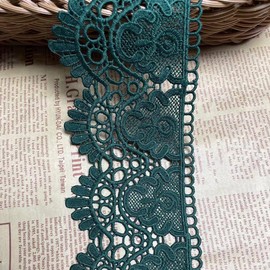 8 cm de ancho, patrón de corona europea, borde de encaje bordado inelástico, funda para mantel de cortina, ropa o accesorios para novia. (4 yardas en un paquete) (verde negruzco)