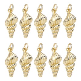 HOBBIESAY Pack of 10 Golden Spiral Shell Pendants 19.5 mm Summer Hawaii Ocean Theme Metal Brass Sea Beach Shell Pendant with Jump Ring for DIY Bracelets Earrings Necklaces, Brass