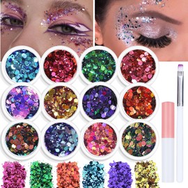 Sinyanail Chameleon Chunky Glitter,Holographic Mermaid Laser Flakes Nail Art Sequins Cosmetic Glitter Powder Accessories with Quick Dry Makeup Glue and Nail Pen Brushes(Glitter-Chameleon)