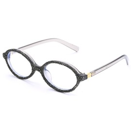 ICARA Fashion Rhinestone bling Reading Glasses for Women Retro Oval Reader Trendy Diamond Party Magnifying Glasses (BLACK, 2, x)
