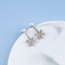 Yheakne Vintage Flower Pearl Ear Jacket Earrings Cz Flower Pearl Stud Earrings Crystal Flower Dangle Earrings Tiny SilverJacket Earrings Jewelry for Women and Girls