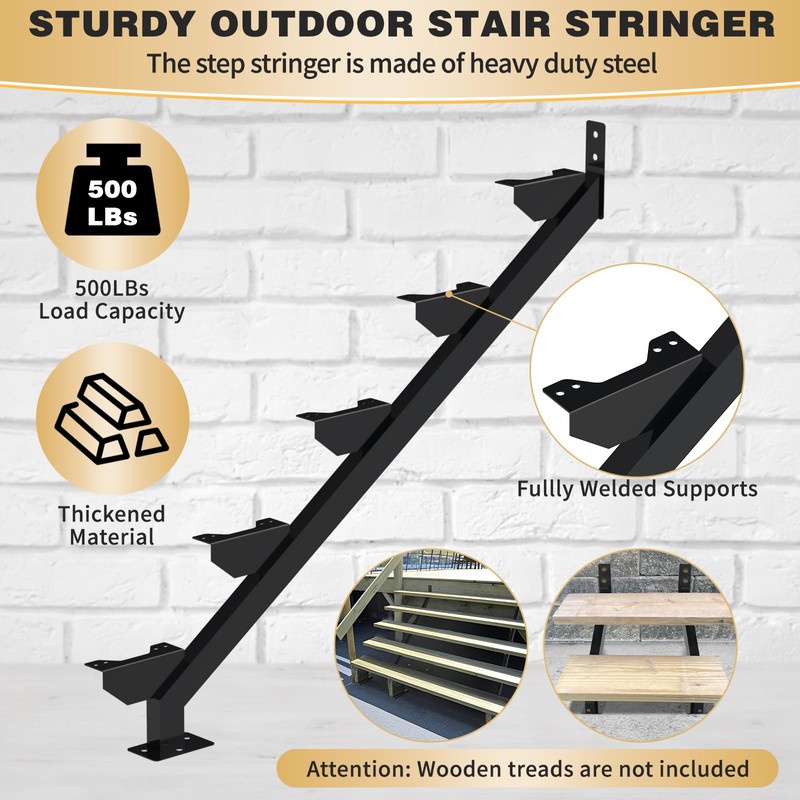 2 Pack Steel Stair Stringer, 5 Steps Stair Riser, Outdoor