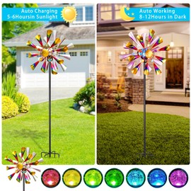 54'' Wind Spinners Outdoor Solar Garden Decor Light - Unique Metal Stake Colorful Windmill, Durable Waterproof Design for Garden, Lawn, Patio